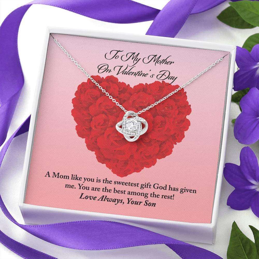 Mom Necklace, To Mother From Son Valentine’S Day Love Knot Necklace Gifts for Mother (Mom) Rakva