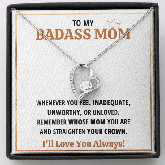 Mom Necklace, To My Badass Mom Crown Heart Necklace Gift Gifts for Mother (Mom) Rakva