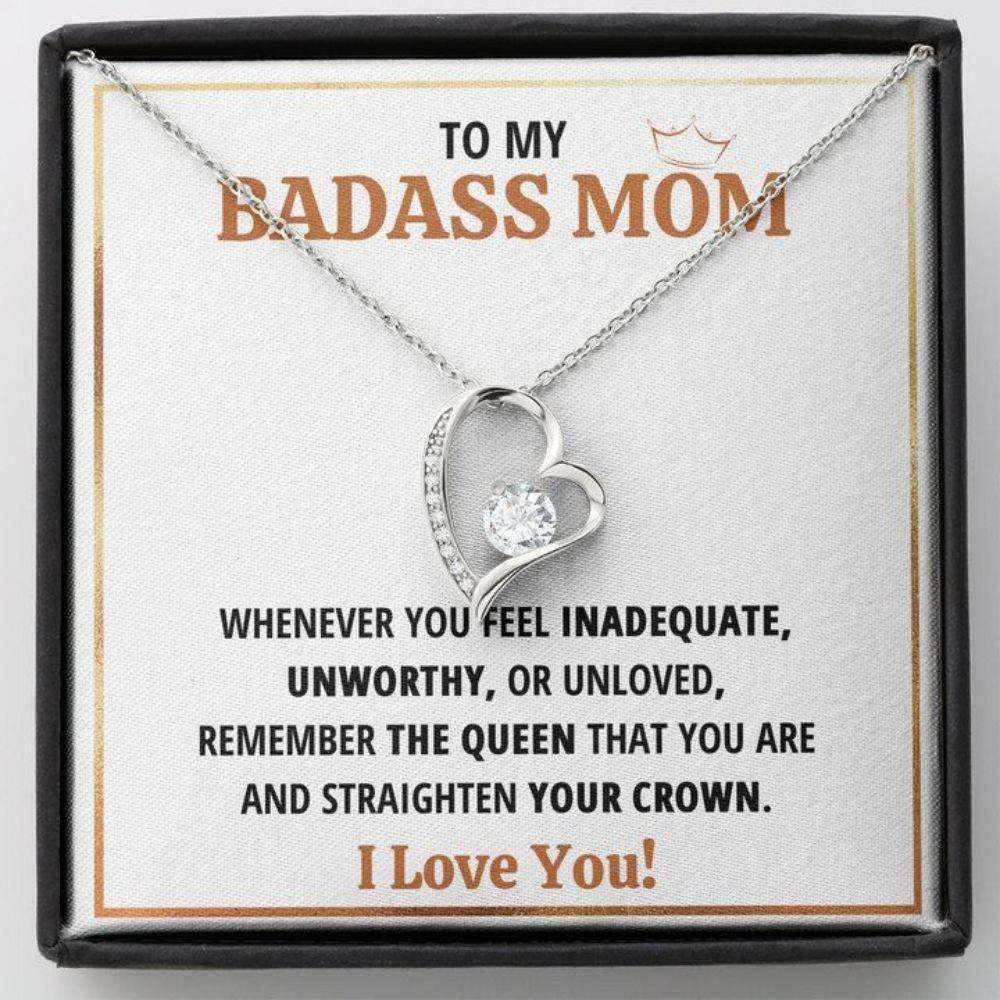 Mom Necklace, To My Badass Mom Queen Heart Necklace Gift Gifts for Mother (Mom) Rakva