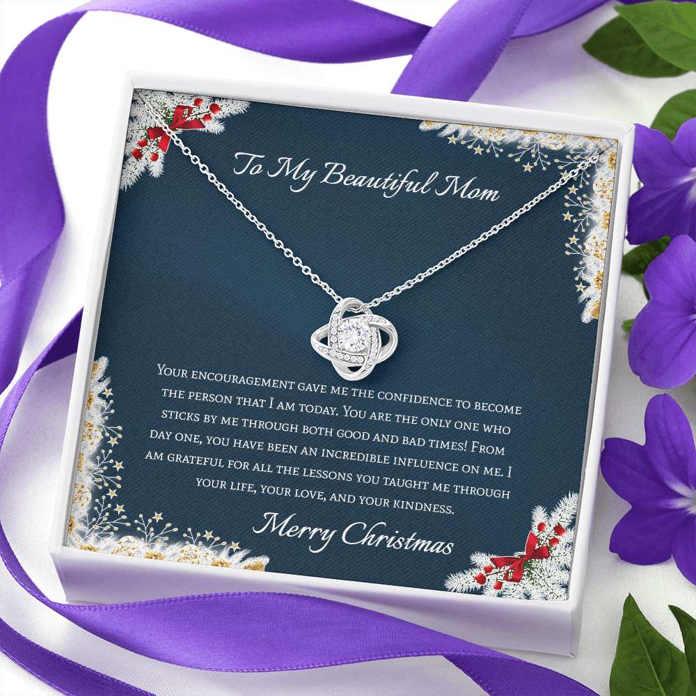 Mom Necklace, To My Beautiful Mom Merry Christmas Love Knot Necklace Gifts for Mother (Mom) Rakva