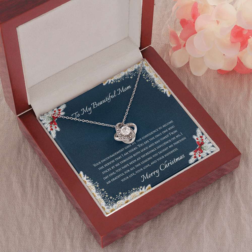 Mom Necklace, To My Beautiful Mom Merry Christmas Love Knot Necklace Gifts for Mother (Mom) Rakva