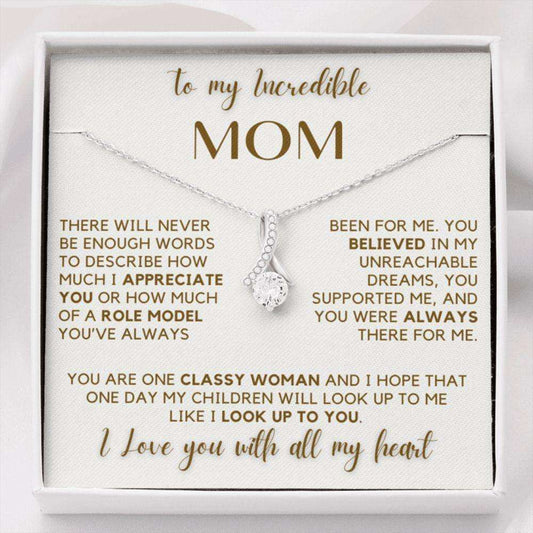 Mom Necklace, To My Incredible Mom, Mom Gift Alluring Beauty Necklace Message Card Gifts for Mother (Mom) Rakva