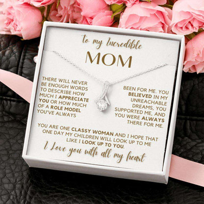 Mom Necklace, To My Incredible Mom, Mom Gift Alluring Beauty Necklace Message Card Gifts for Mother (Mom) Rakva