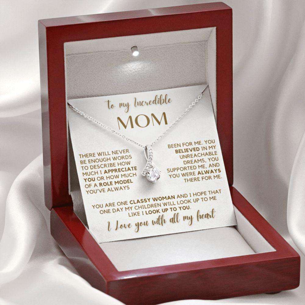 Mom Necklace, To My Incredible Mom, Mom Gift Alluring Beauty Necklace Message Card Gifts for Mother (Mom) Rakva