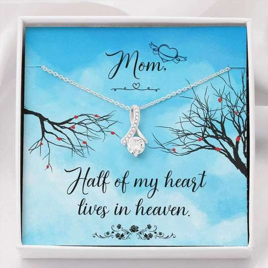 Mom Necklace, To My Mom Half Of My Heart Lives In Heaven Alluring Beauty Necklace For Mom Gifts for Mother (Mom) Rakva