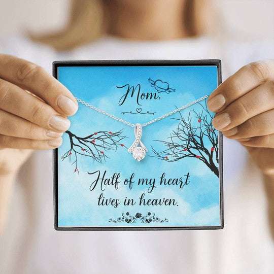 Mom Necklace, To My Mom Half Of My Heart Lives In Heaven Alluring Beauty Necklace For Mom Gifts for Mother (Mom) Rakva