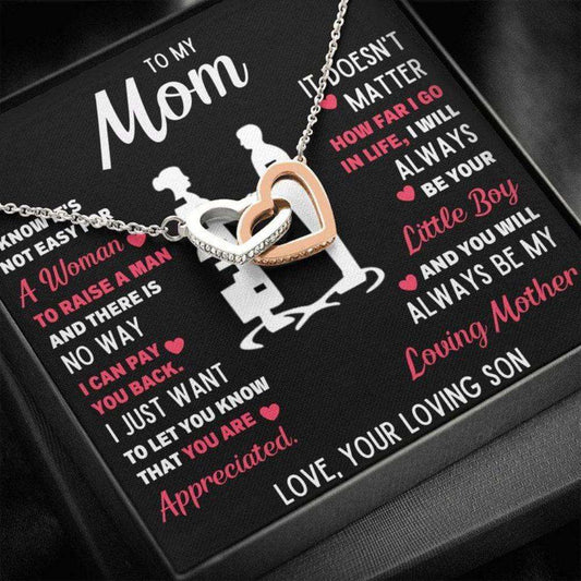 Mom Necklace, To My Mom Little Boy White Interlocking Hearts Necklace Gift Gifts for Mother (Mom) Rakva