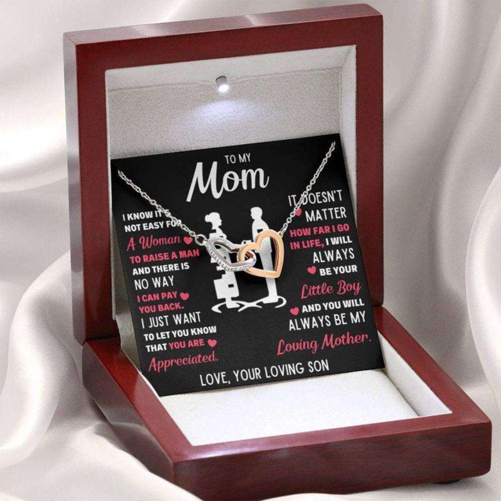 Mom Necklace, To My Mom Little Boy White Interlocking Hearts Necklace Gift Gifts for Mother (Mom) Rakva