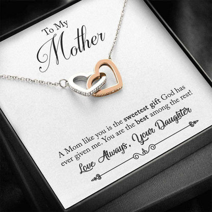 Mom Necklace, To My Mom Necklace From Daughter Heart Interlocking Gift For Mother Message Card Gifts For Daughter Rakva