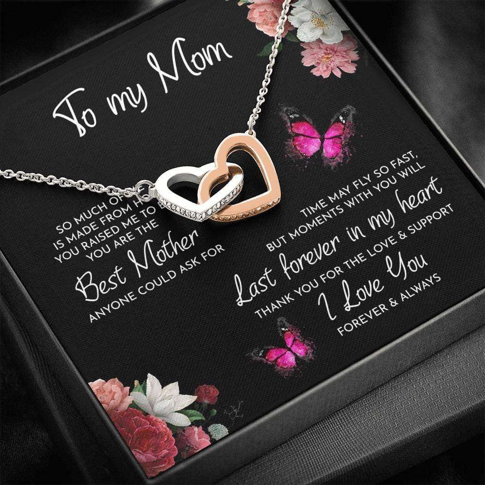 Mom Necklace, To My Mom Time May Fly Interlocking Hearts Necklace Gifts for Mother (Mom) Rakva