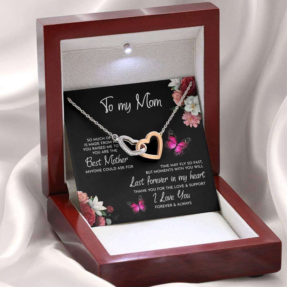 Mom Necklace, To My Mom Time May Fly Interlocking Hearts Necklace Gifts for Mother (Mom) Rakva