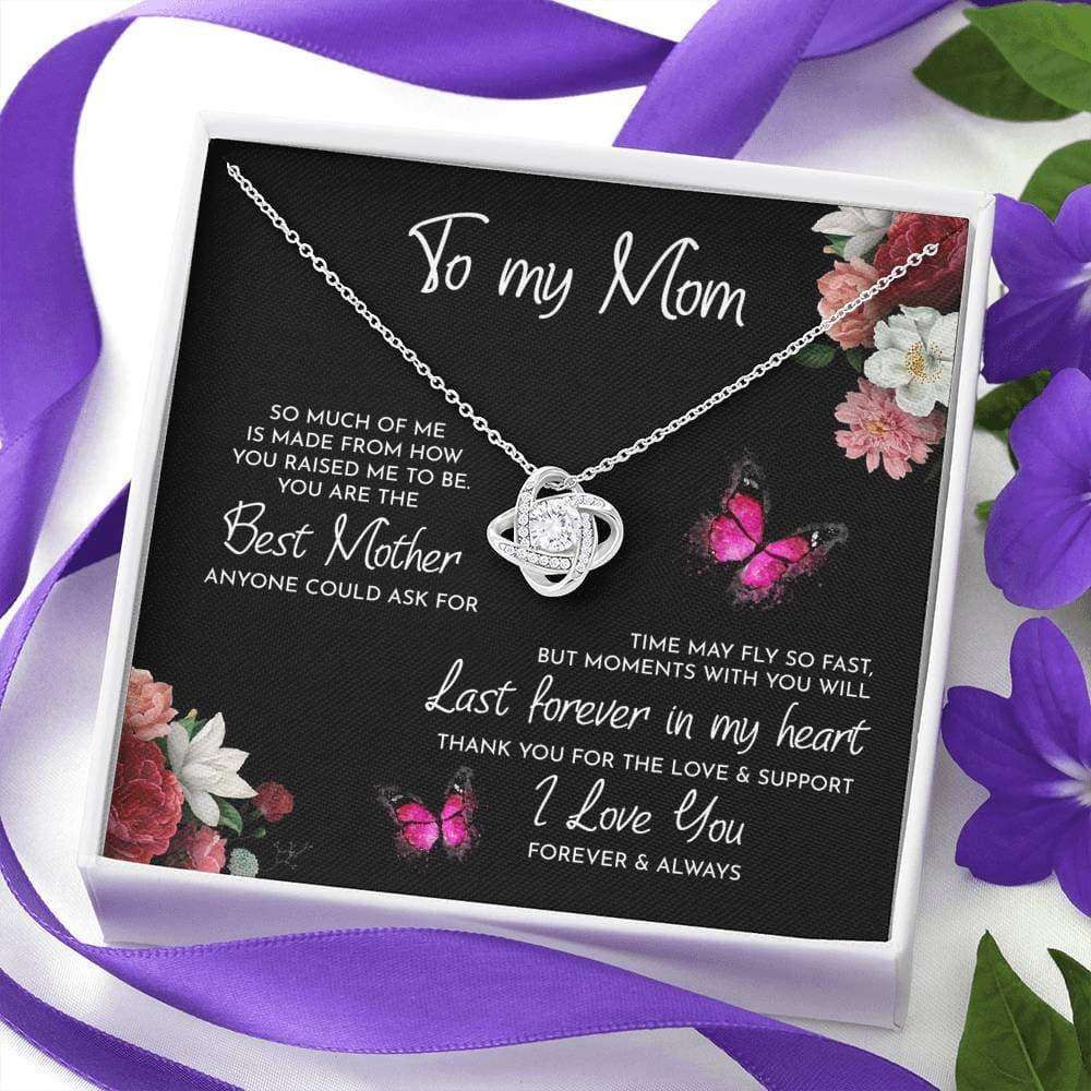 Mom Necklace, To My Mom Time May Fly Love Knot Necklace Gifts for Mother (Mom) Rakva