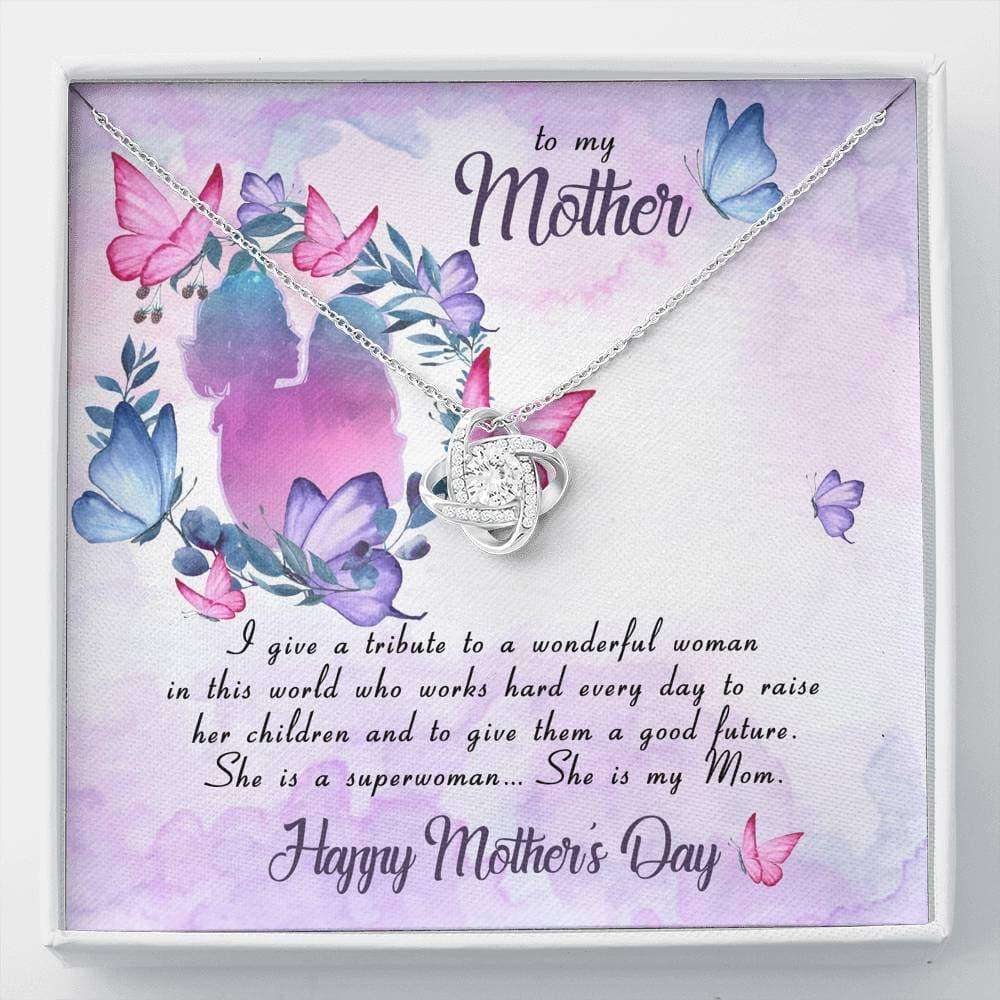 Mom Necklace, To My Mother I Give A Tribute Love Knot Necklace Gifts for Mother (Mom) Rakva