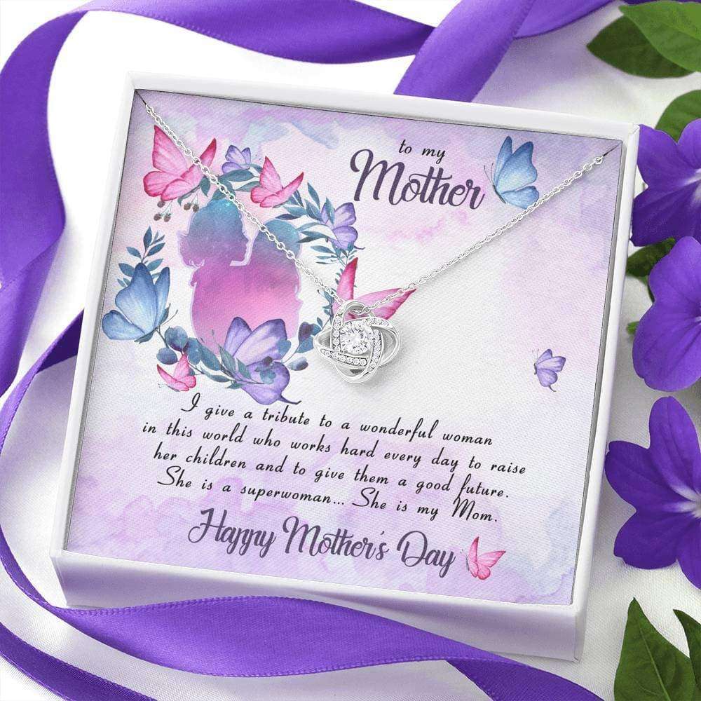 Mom Necklace, To My Mother I Give A Tribute Love Knot Necklace Gifts for Mother (Mom) Rakva