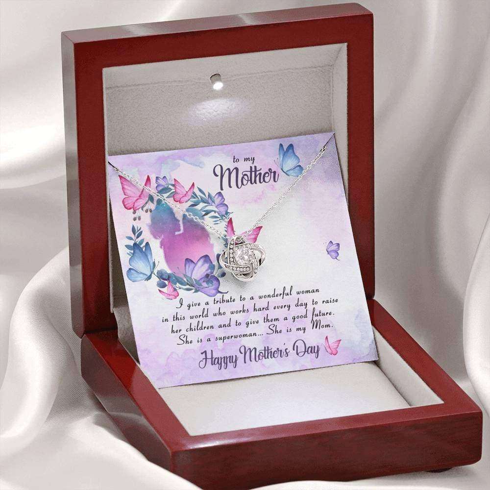 Mom Necklace, To My Mother I Give A Tribute Love Knot Necklace Gifts for Mother (Mom) Rakva