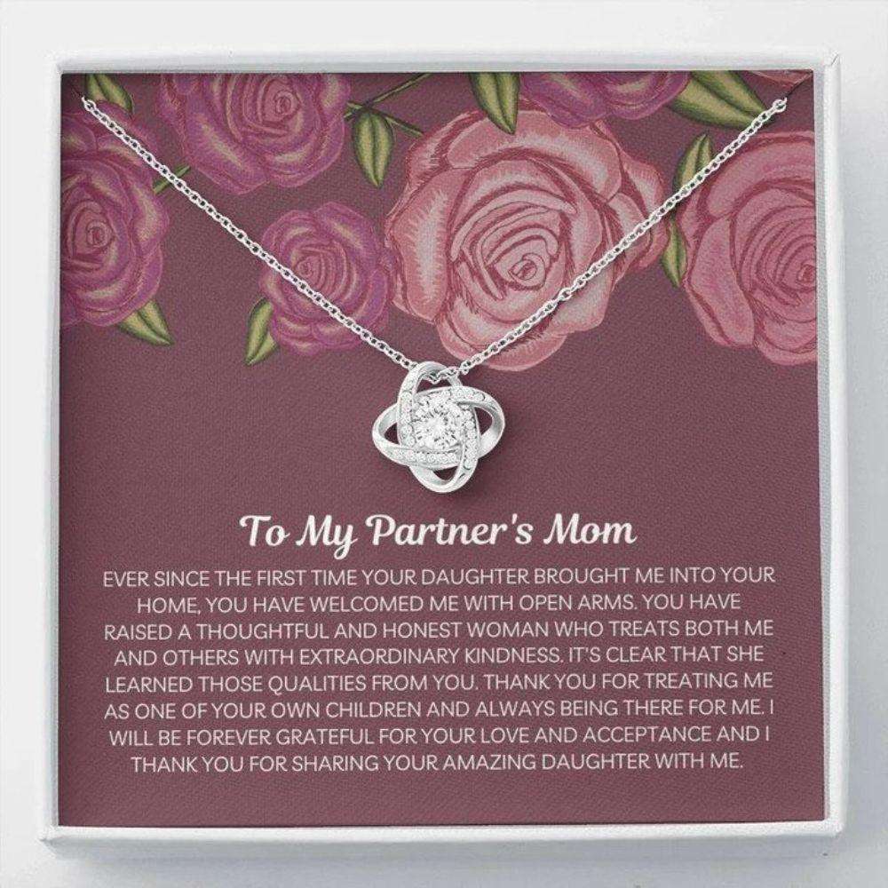 Mom Necklace, To My Partner’S Mom Gift, Lesbian Relationship, Cz Love Knot Necklace, Thoughtful Christmas Present Gifts for Mother (Mom) Rakva