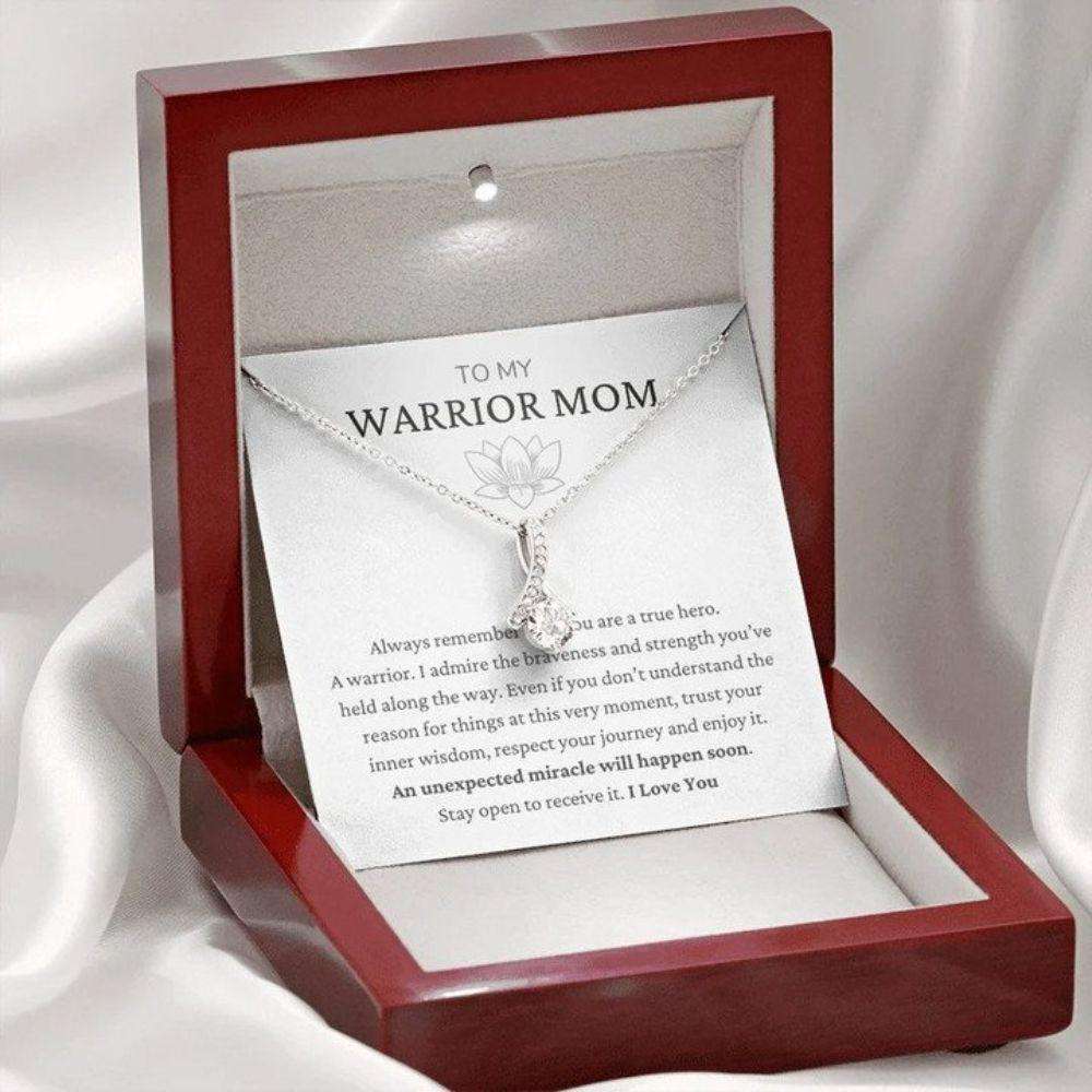 Mom Necklace, To My Warrior Mom “ You Are A True Hero “ Warrior Jewelry “ Gift For Mom “ The Heart Of A Fighter “ You Are Strong “ You Are Brave Gifts for Mother (Mom) Rakva