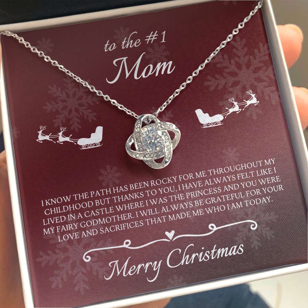 Mom Necklace, To The #1 Mom Merry Christmas From Daughter Love Knot Necklace Gifts For Daughter Rakva