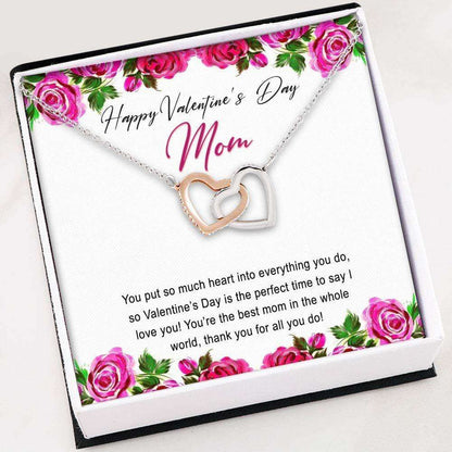 Mom Necklace, Valentine’S Day Gift For Mom Necklace “ Interlocking Hearts Necklace With Gift Box Gifts for Mother (Mom) Rakva