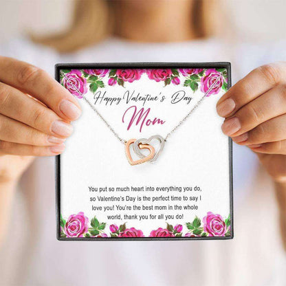 Mom Necklace, Valentine’S Day Gift For Mom Necklace “ Interlocking Hearts Necklace With Gift Box Gifts for Mother (Mom) Rakva