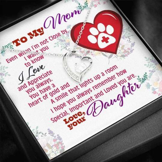 Mom Necklace, Veterinarian Daughter Gift For Mom Forever Love Necklace I Love You Always Gifts For Daughter Rakva