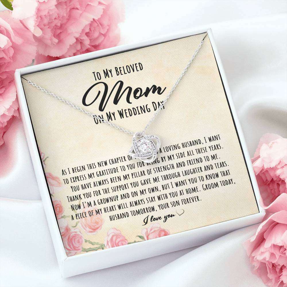 Mom Necklace Wedding Gift, Gift From Groom To His Mother On Wedding Day “ Love Knot Necklace Gifts for Mother (Mom) Rakva