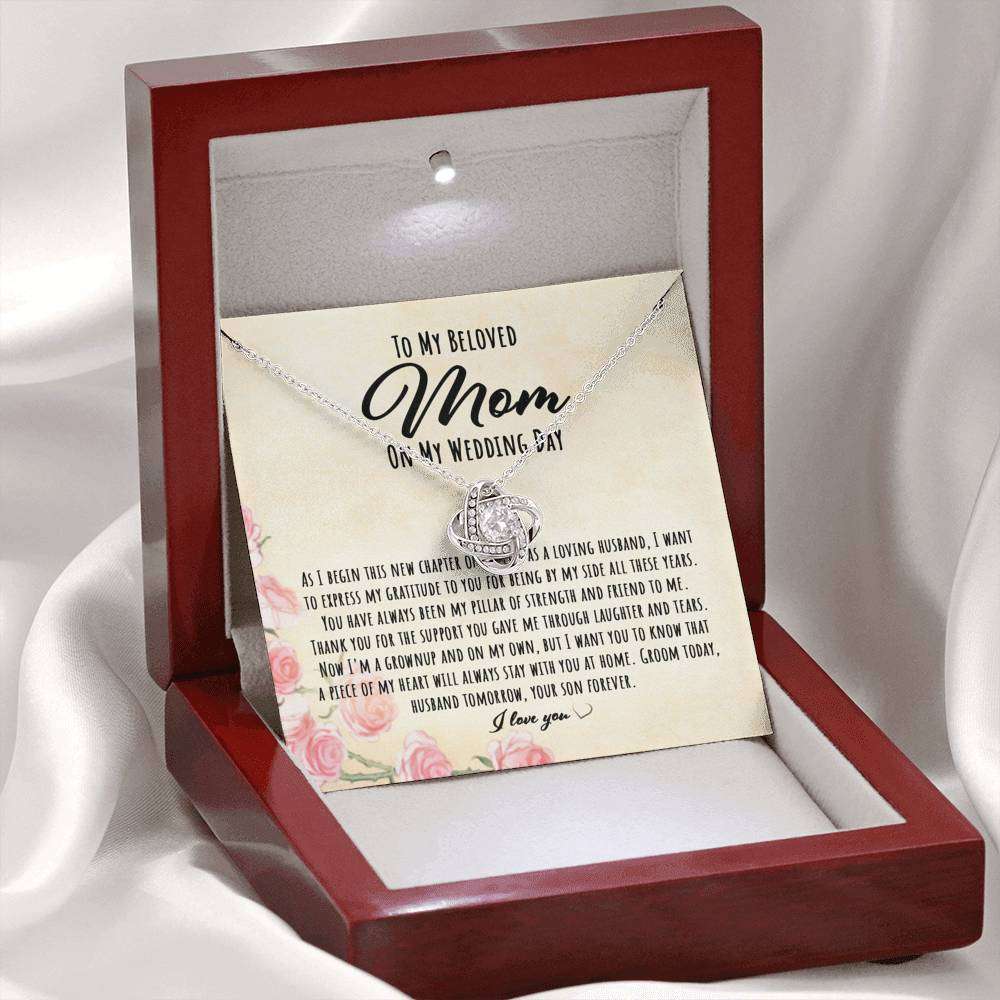 Mom Necklace Wedding Gift, Gift From Groom To His Mother On Wedding Day “ Love Knot Necklace Gifts for Mother (Mom) Rakva