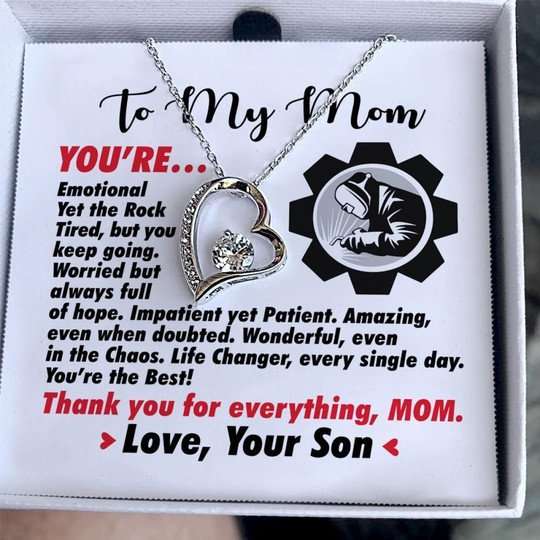 Mom Necklace, Welder Son Gift For Mom Forever Love Necklace Thank You For Everything Gifts for Mother (Mom) Rakva