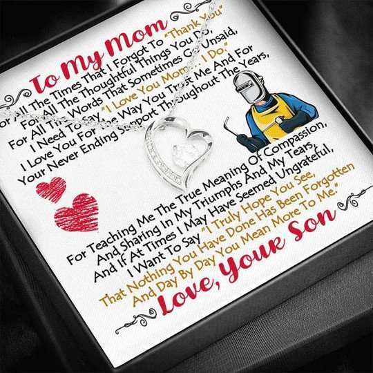 Mom Necklace, Welder Son Gift For Mom Forever Love Necklace Thank You For Everything Gifts for Mother (Mom) Rakva