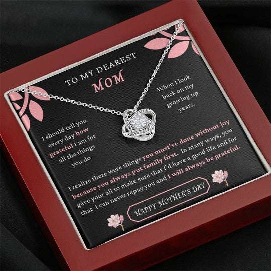 Mom Necklace, You Always Put Family First Gift For Mom Love Knot Necklace Gifts for Mother (Mom) Rakva