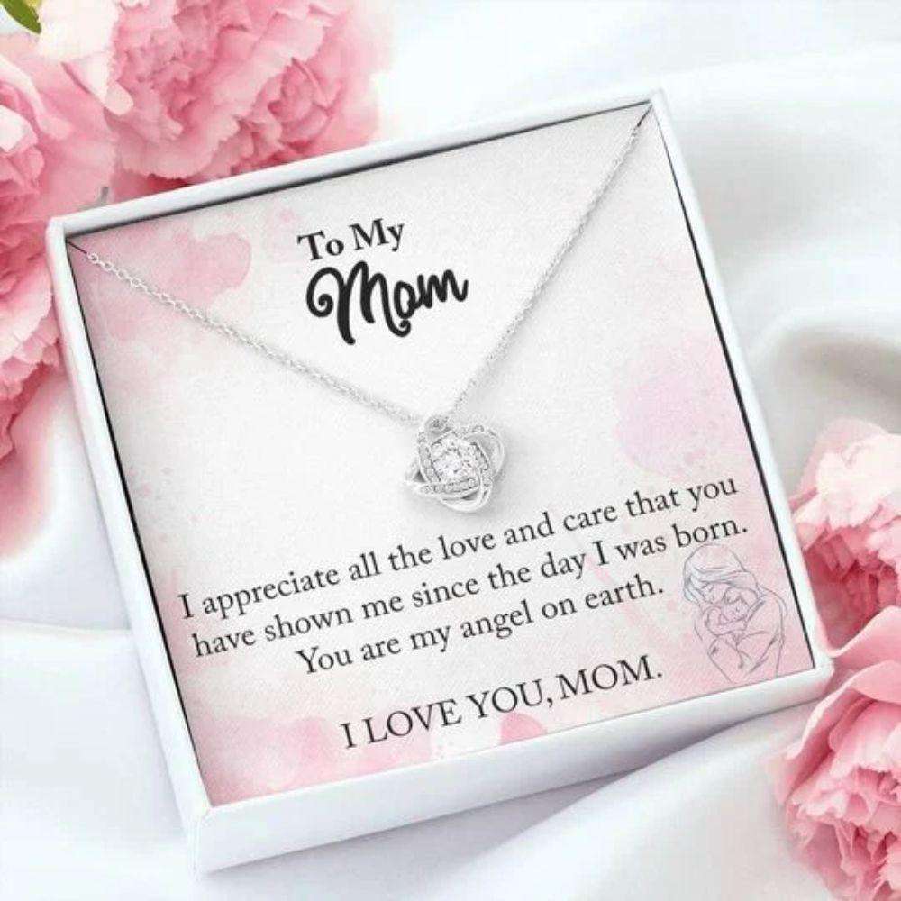 Mom Necklace, You Are My Angel On Earth Gift For Mom Love Knot Necklace Gifts for Mother (Mom) Rakva