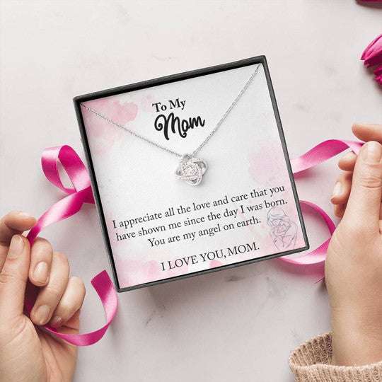 Mom Necklace, You Are My Angel On Earth Gift For Mom Love Knot Necklace Gifts for Mother (Mom) Rakva