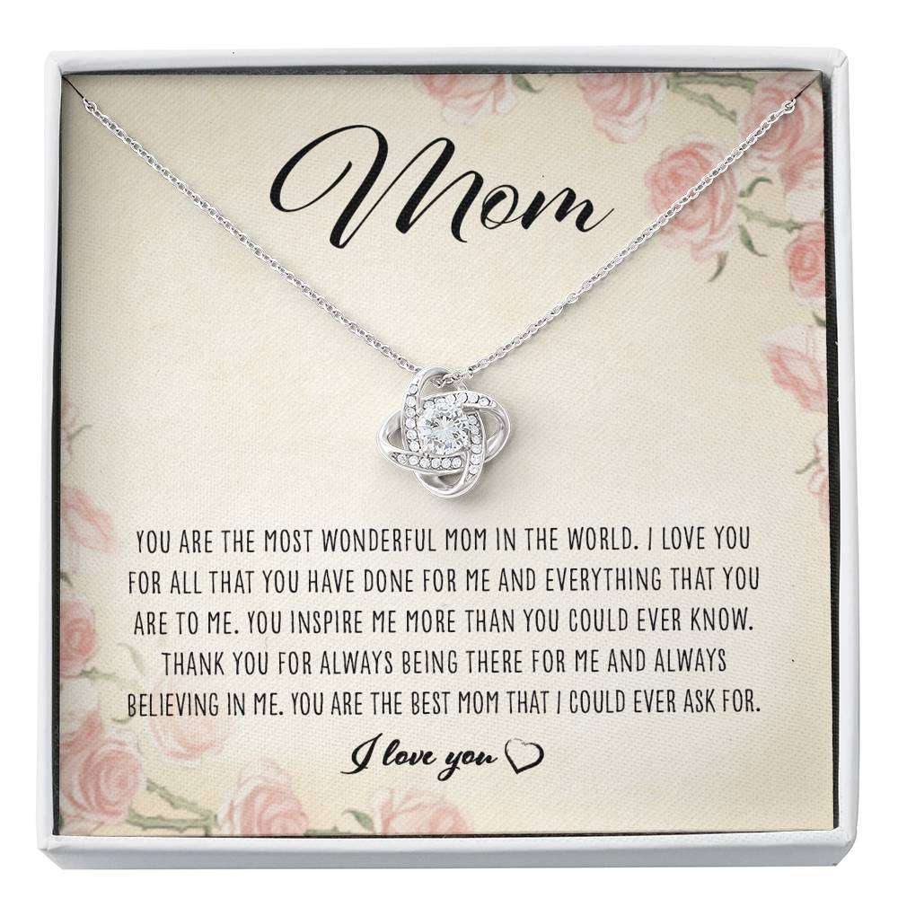 Mom Necklace, You Are The Most Wonderful Mom “ Love Knot Necklace For Karwa Chauth Rakva