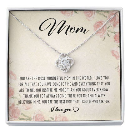 Mom Necklace, You Are The Most Wonderful Mom “ Love Knot Necklace For Karwa Chauth Rakva