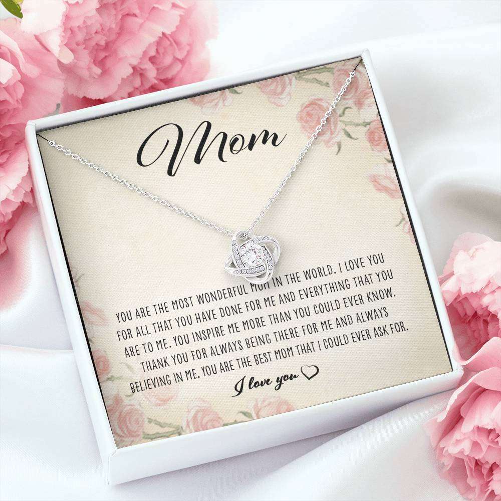 Mom Necklace, You Are The Most Wonderful Mom “ Love Knot Necklace For Karwa Chauth Rakva