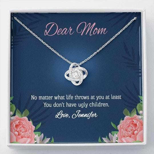 Mom Necklace, You Don’T Have Ugly Children Custom Name Gift For Mom Love Knot Necklace Gifts for Mother (Mom) Rakva