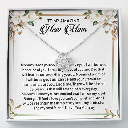 Mom To Be Necklace, Love Knots Necklace “ To My Amazing New Mom Necklace Gifts For Mom To Be (Future Mom) Rakva