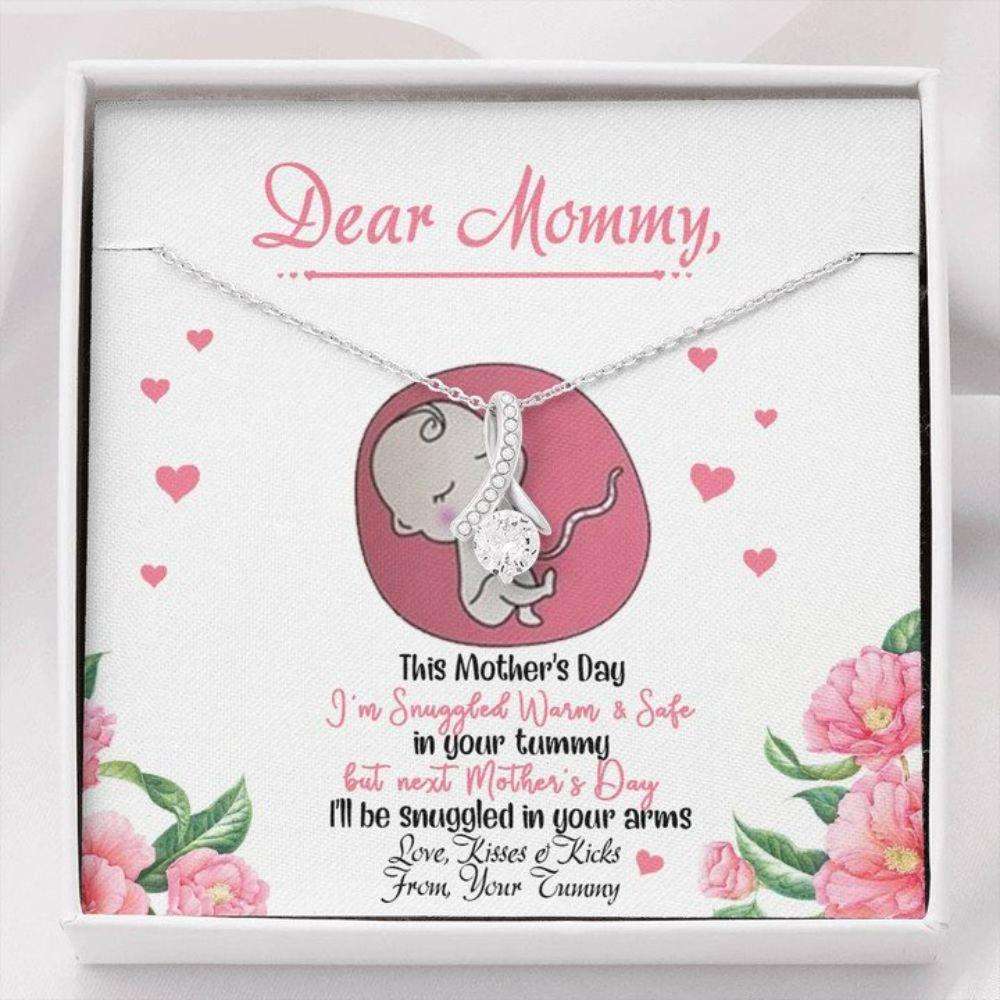 Mommy Necklace, Dear Mommy “ From Your Tummy “ Pregnancy Gift “ Mother’S Day Necklace Gifts For Mom To Be (Future Mom) Rakva