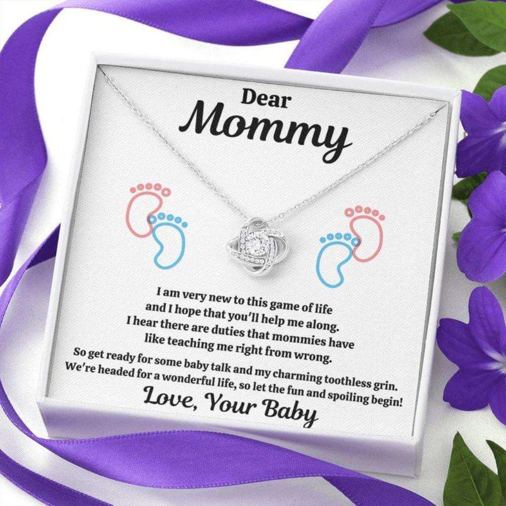 Mommy Necklace, Dear Mommy Œspoiling Baby-Feet White” Love Knot Necklace Gift Gifts For Mom To Be (Future Mom) Rakva