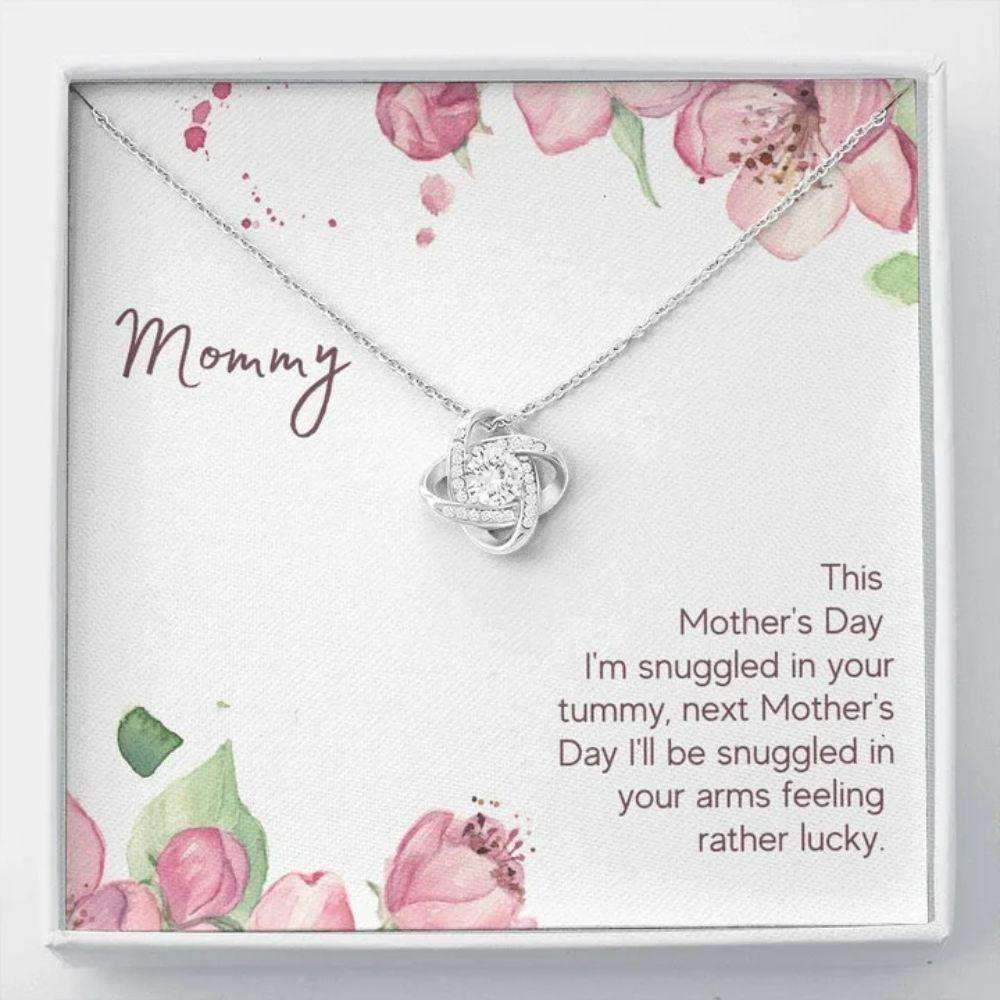 Mommy Necklace, Mothers Day Necklace Mommy Snuggled In Your Tummy Love Knot Necklace Gifts For Mom To Be (Future Mom) Rakva