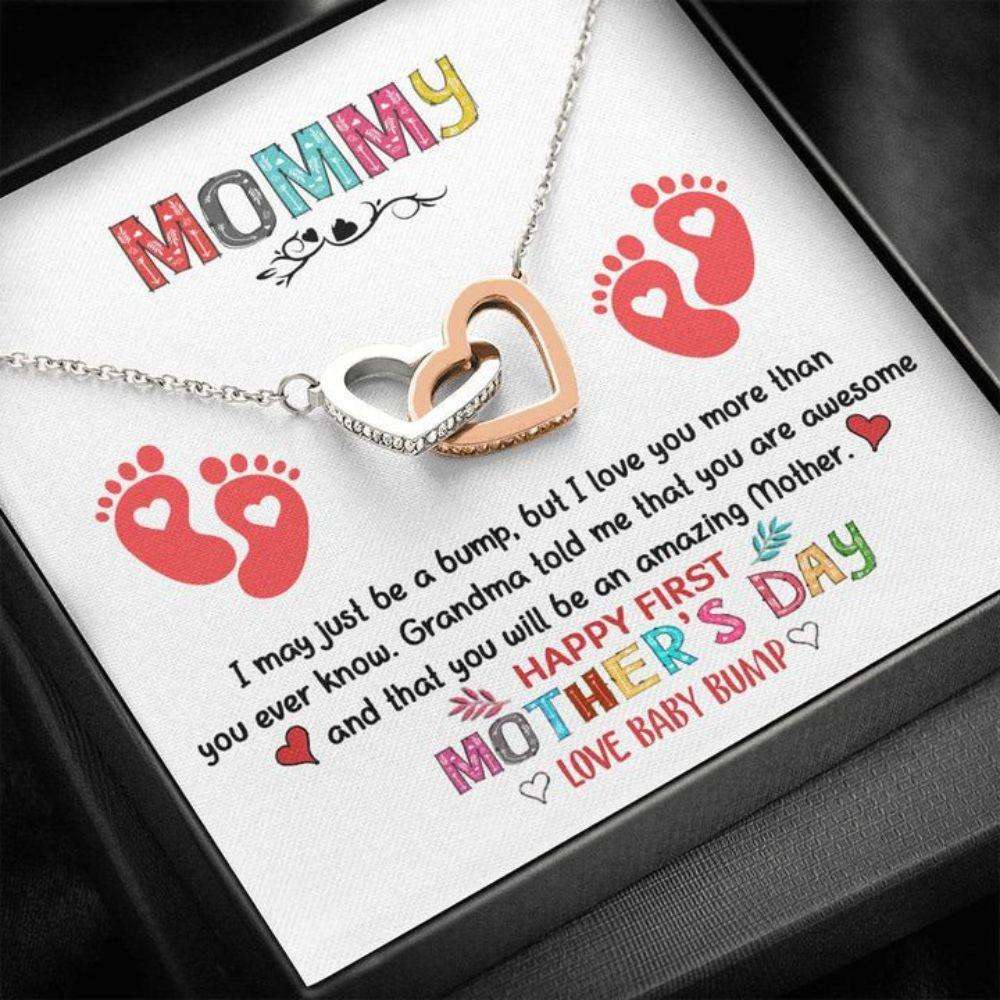 Mommy Necklace, To My Mommy “ From Baby Bump “ Pregnancy Gift “ Interlocking Heart Necklace Gifts For Mom To Be (Future Mom) Rakva