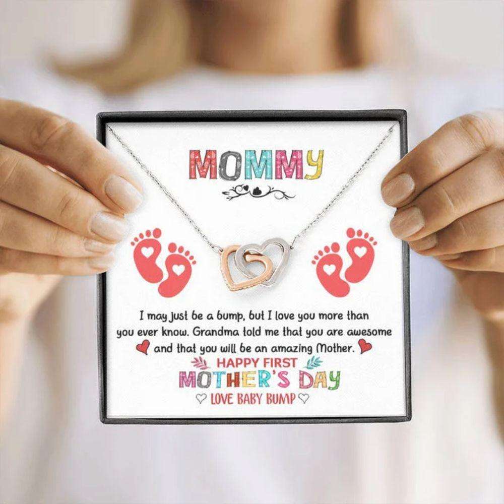 Mommy Necklace, To My Mommy “ From Baby Bump “ Pregnancy Gift “ Interlocking Heart Necklace Gifts For Mom To Be (Future Mom) Rakva