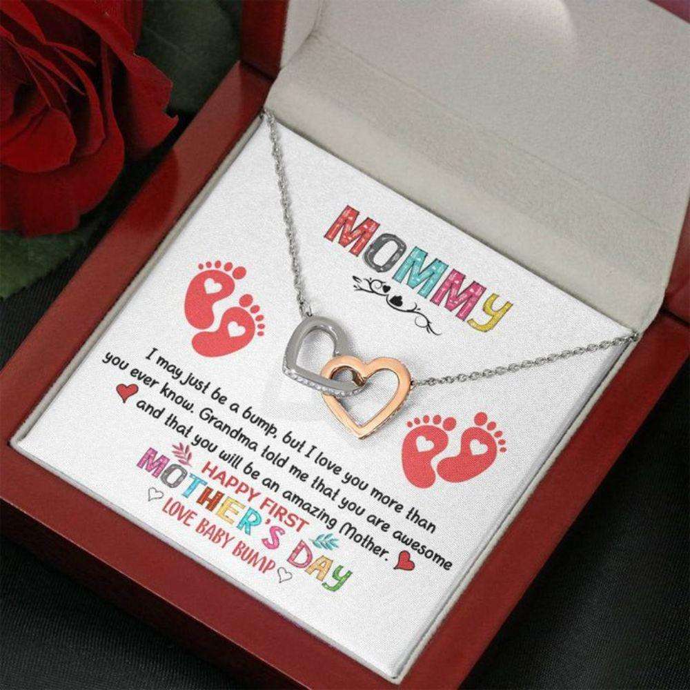 Mommy Necklace, To My Mommy “ From Baby Bump “ Pregnancy Gift “ Interlocking Heart Necklace Gifts For Mom To Be (Future Mom) Rakva