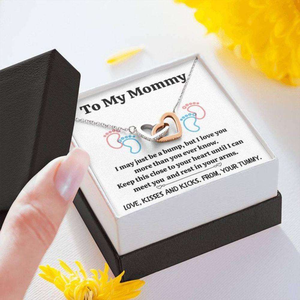 Mommy Necklace, To My Mommy Œbaby Feet “ White” Interlocked Hearts Necklace Gift Gifts For Mom To Be (Future Mom) Rakva