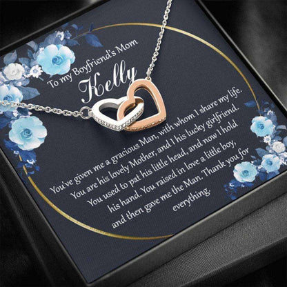 Mother In Law Necklace, Boyfriends Mom Mother’S Day Necklace On Card, Boyfriends Mom Gift, Custom Name Interlock Heart Necklace, Boyfriend Mom Gift Gifts for Mother In Law Rakva