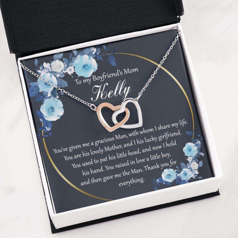 Mother In Law Necklace, Boyfriends Mom Mother’S Day Necklace On Card, Boyfriends Mom Gift, Custom Name Interlock Heart Necklace, Boyfriend Mom Gift Gifts for Mother In Law Rakva