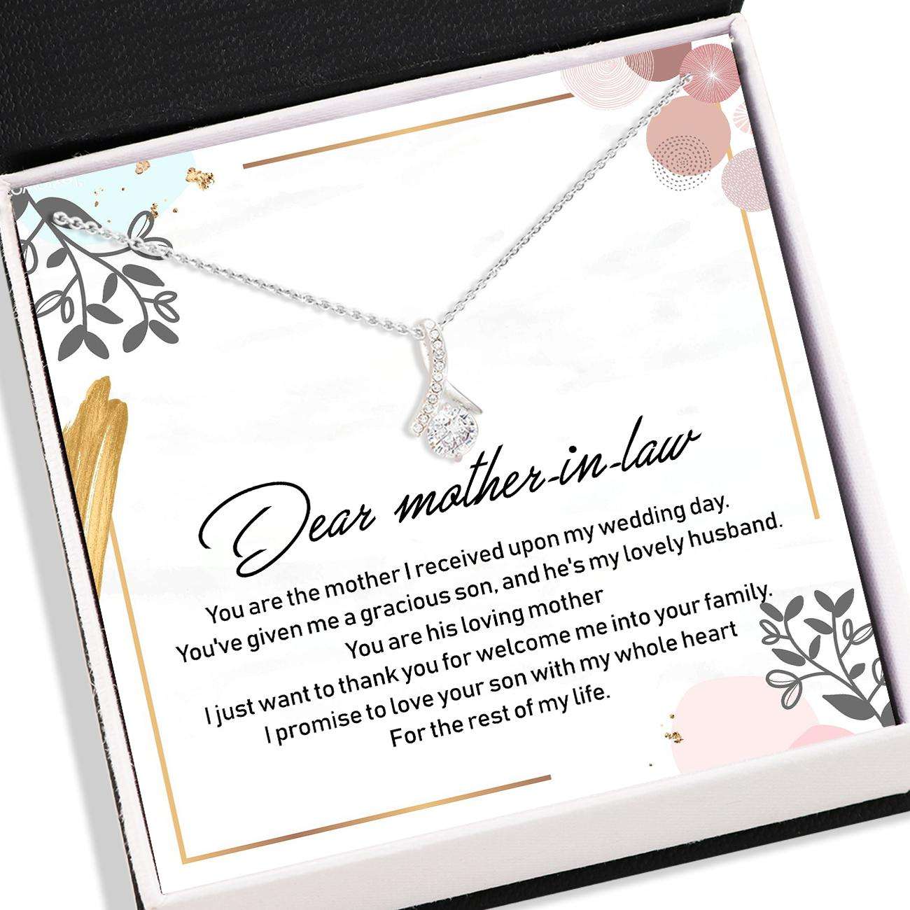 Mother-In-Law Necklace “ Dear Mother-In-Law Necklace Card Message “ Alluring Beauty Necklace, Jewelry For Her Gifts for Mother (Mom) Rakva