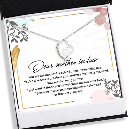 Mother-In-Law Necklace “ Dear Mother-In-Law Necklace Card Message “ Forever Love Necklace, Jewelry For Her Gifts for Mother (Mom) Rakva