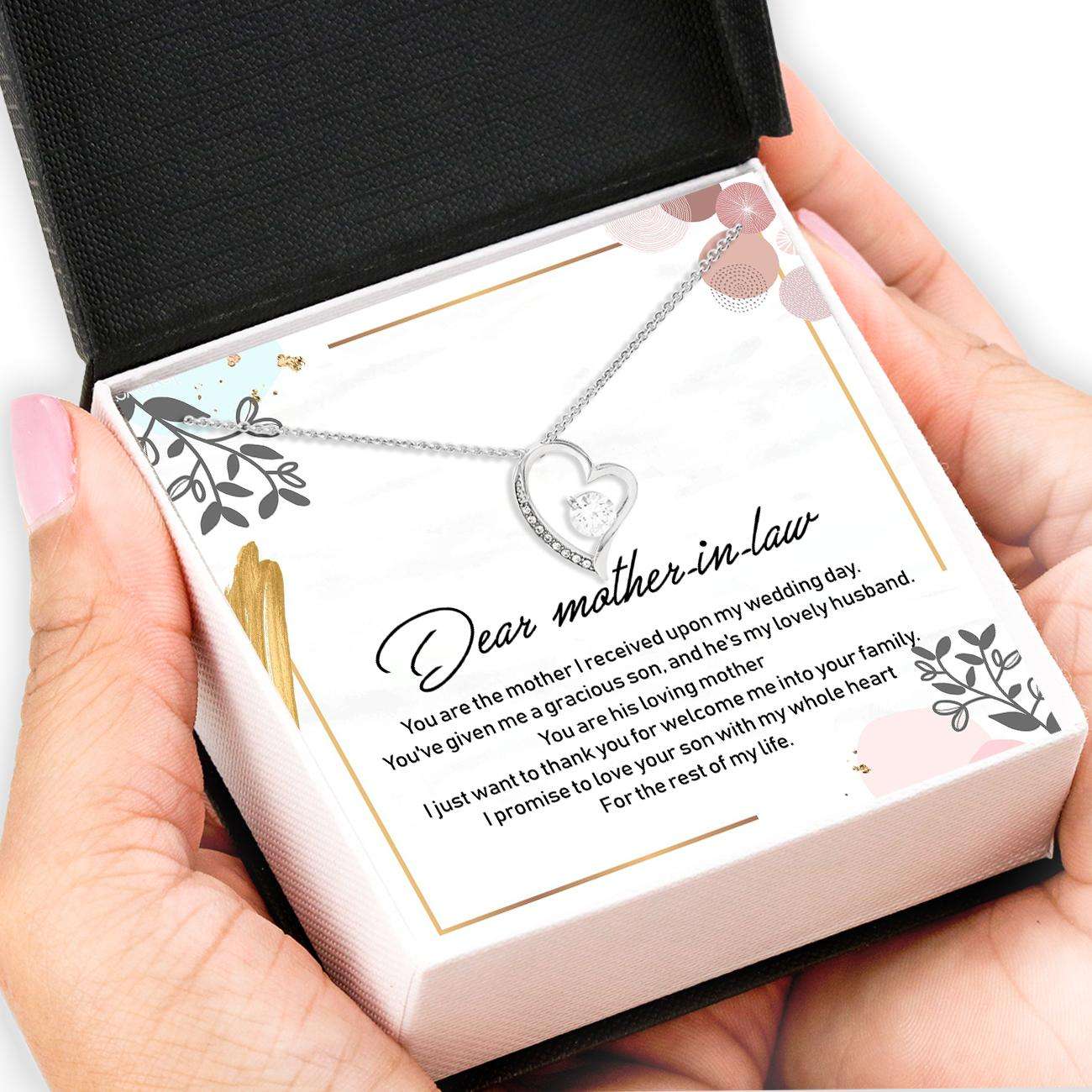 Mother-In-Law Necklace “ Dear Mother-In-Law Necklace Card Message “ Forever Love Necklace, Jewelry For Her Gifts for Mother (Mom) Rakva