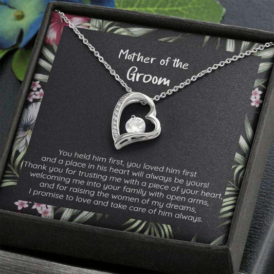 Mother-In-Law Necklace, Gift For Mother Of The Groom, You Held Him First, Cz Heart Necklace Gifts for Grandmother Rakva